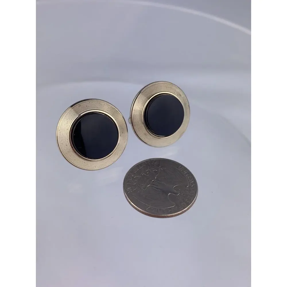 Black Onyx Gold Vermeil Sterling Silver Cufflinks Modern Large Plated Vintage
